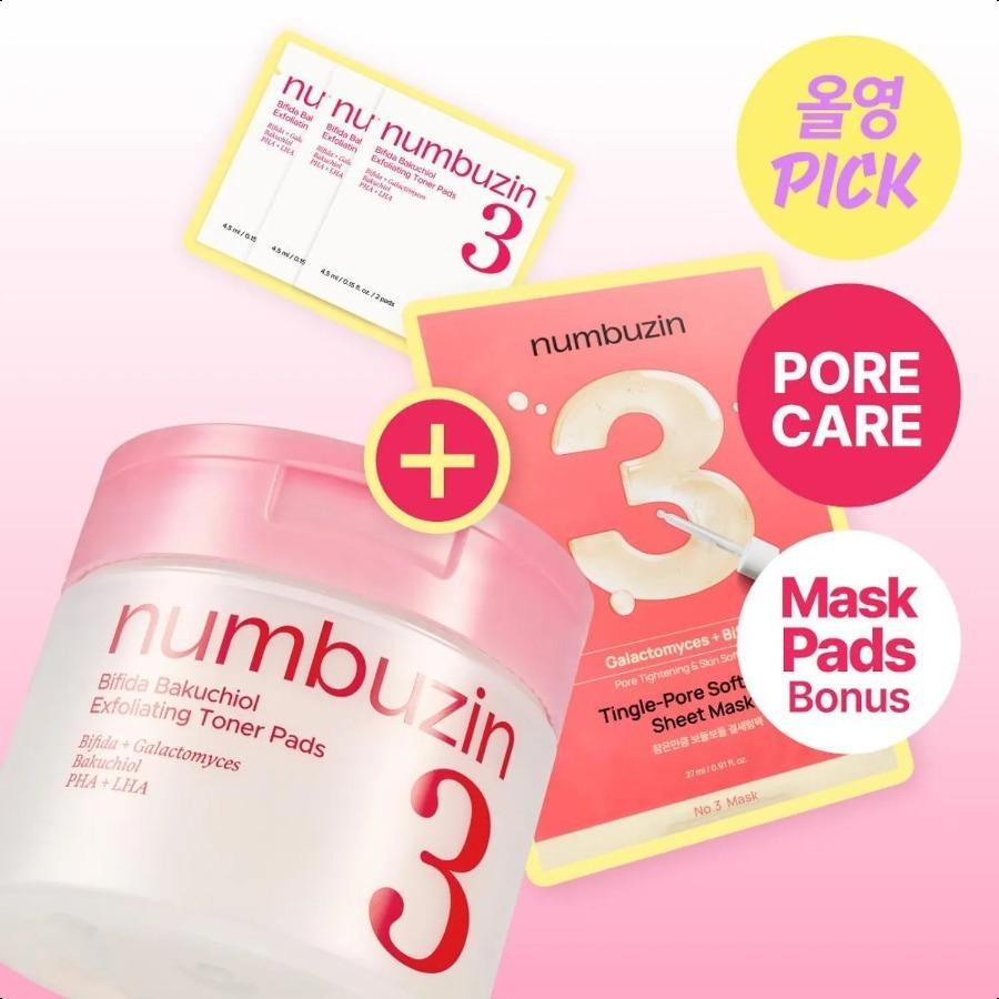 numbuzin No.3 Radiance Glowing Jumbo Essence Pad 70P Set (+Pad 6P+Mask Sheet 1ea) +Pad 6P+Mask Sheet 1ea