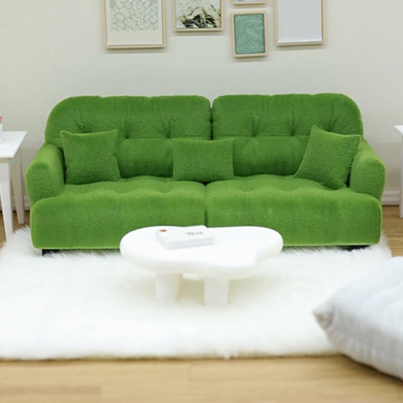 Handmade Mini Couch Dollhouses Single Sofa Set Flocking Loveseat Seater For Realistic Bedroom Scenes
