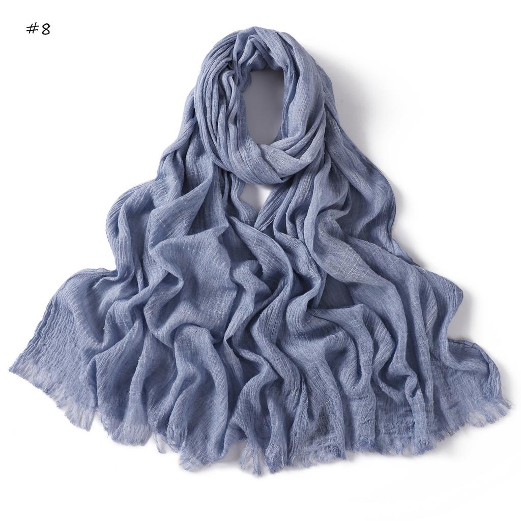  New High Quality Solid Color Wrinkle Muslim Women Hijab Scarf Ramadan Shawl Headband Turban Islamic Hijabs Wraps Tassels