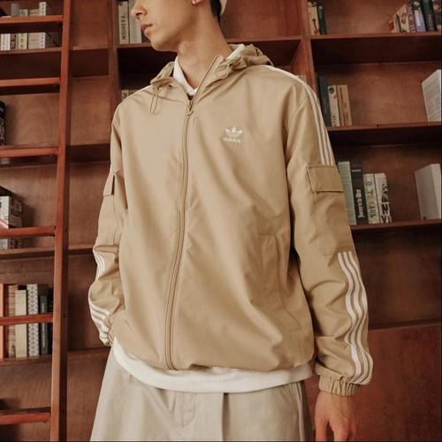 adidas Originals casual hooded jacket, unisex, light khaki