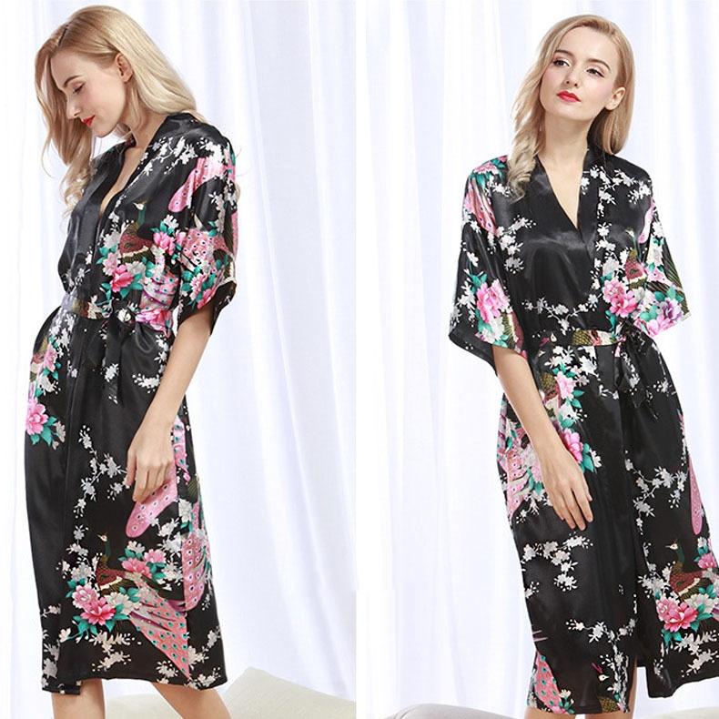 GMXIA Summer Women's Bathrobes, Wedding Bridesmaids, Silk Bathrobes, Printed Silk Pajamas, Thin Women's Home Wear Pajama