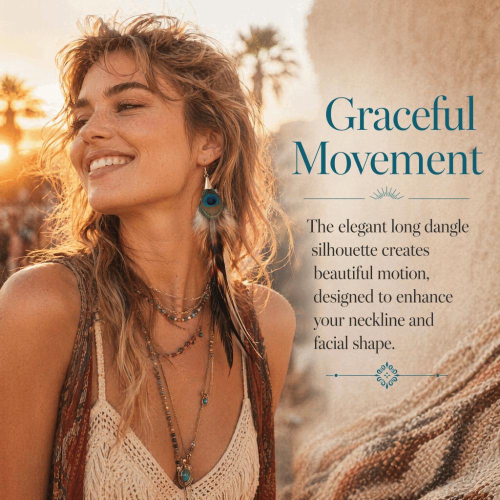 Boho Long Tassel Feather Earrings Hanging Peacock Tassel Earrings Bride