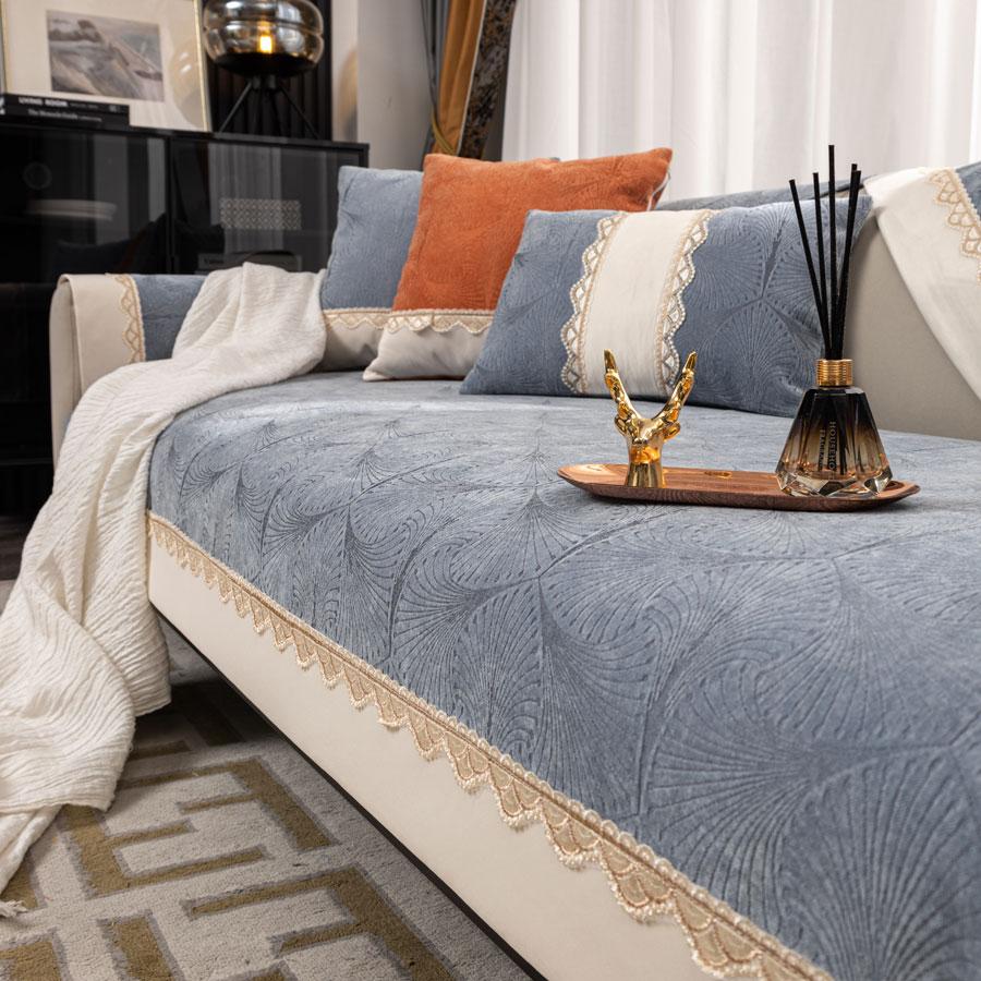 

Современный чехол из шенилла для дивана на 1/2/3 места, жаккардовый диван, кресло, чехлы для мебели, подушка для дивана в стиле пэчворк с кружевом, нескользящая бежевая 70x70