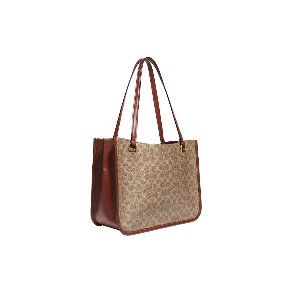Coach Tyler 35 Monogram Open Top Leather Tote Bag Women handbags Orange Brown C2591-B4NQ4