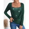 Women's 2025 New Ladies Casual Pullover Diamond Long Sleeve Fake Two-piece Top