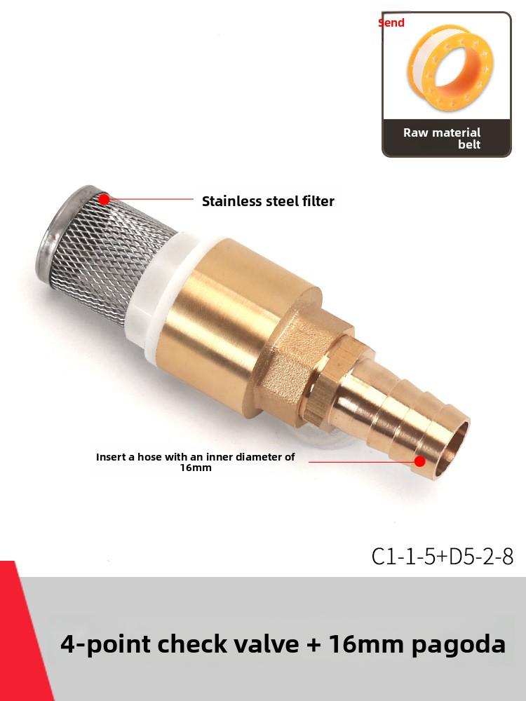 Copper Faucet Check Valve Self-priming Pump Inlet with Filter Anti Backflow Spring One-way Valves Insert Hose