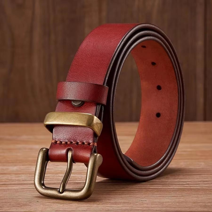 3.8CM High Quality Genuine Leather Belts for Men Brass Buckle Fancy Vintage Jeans Belt