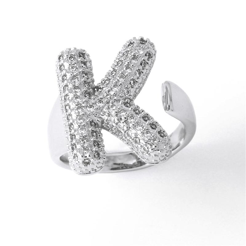 Letter Design Ring with Clear Stone Detail, Copper Base Fashion Jewelry for Daily Outfits, Party Styling and Gifts