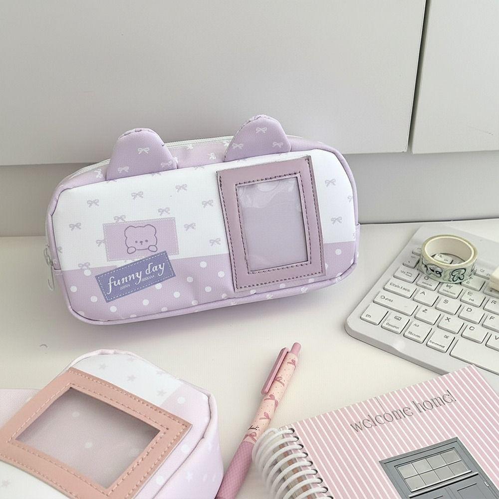 Large Capacity Pencil Case Polka Dot Star Bow Pencil Pouch Cute Pen Bag  School Supplies