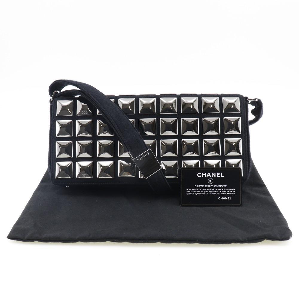 Chanel Geantă de umăr tip bară de ciocolată Negru gheață/Argintiu bumbac Femei Folosit