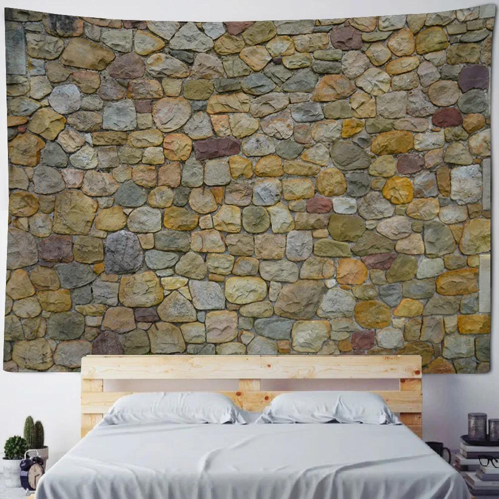 3D Printing Stone Wall Tapestry Vintage Wooden Brick Wall Hanging Cloth Bohemian Psychic Hippie Background Wall Home Decoration