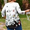 Top Moda da Donna Stampa Floreale Taglie Forti Manica 3/4 Orlo Arrotondato Girocollo