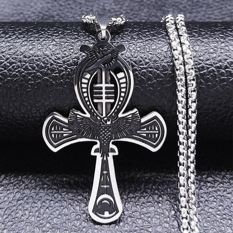 Egypt Ankh Cross Key of Life Pendant Necklace for Women Men Stainless Steel Amulet Egyptian Chain Necklace Jewelry Cruz Egipcia