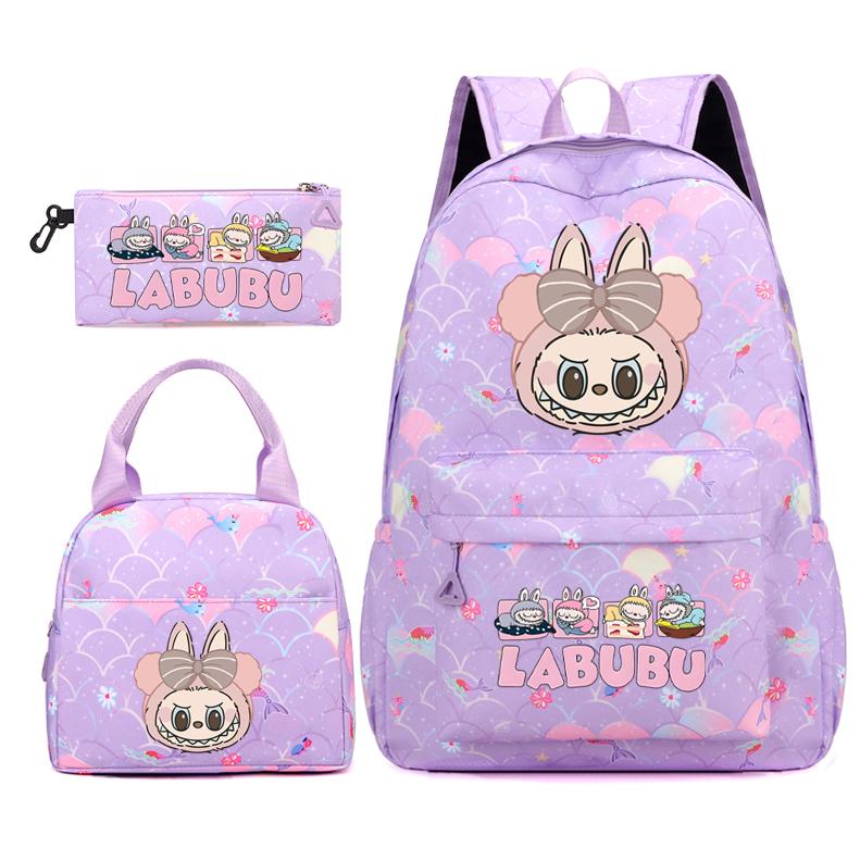 3Pcs/set Backpack for Girl School Teen Student Knapsack Women Rucksack with Lunch Bags Pencil Bag Fish Scale Style Bags