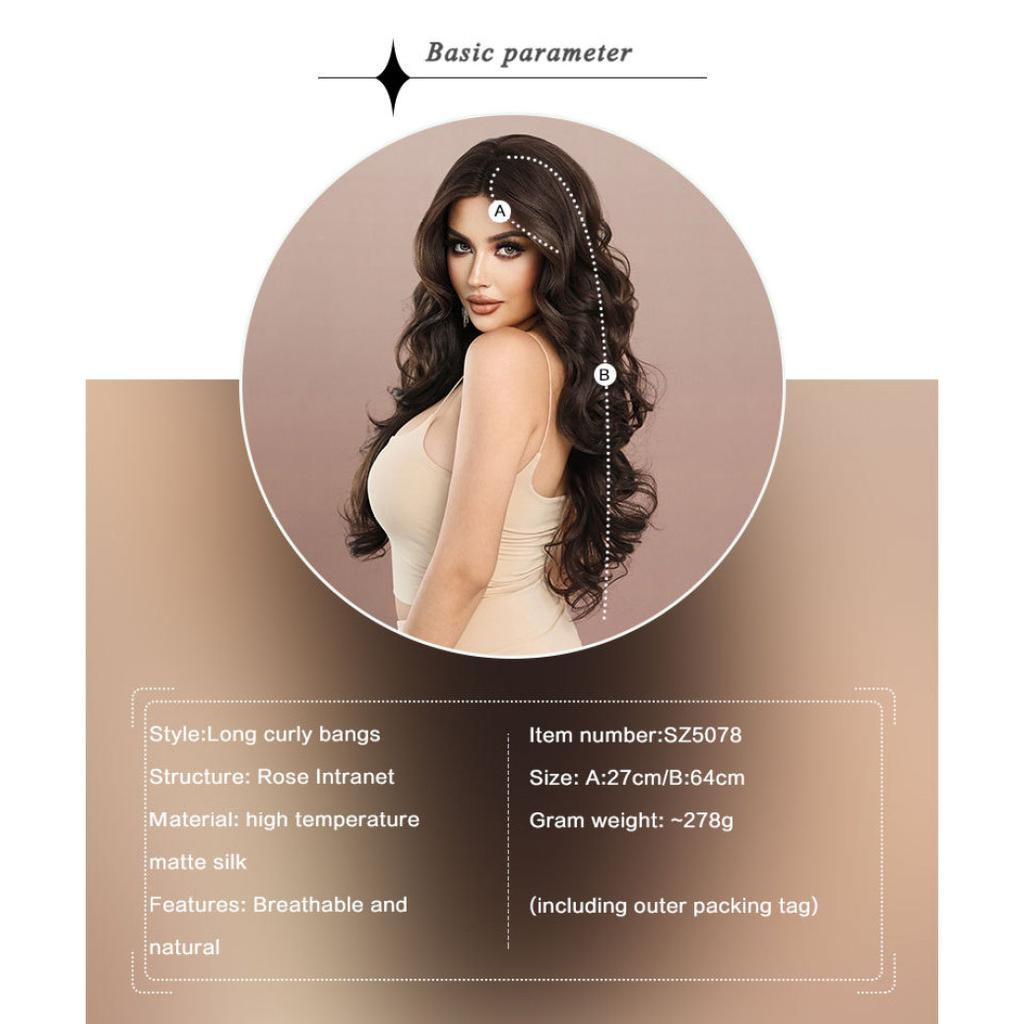 New Ladies Wig T-Part Lace Wigs Black and Brown Big Waves Mid-point Lace Wig Full Headgear Beauty Decoration