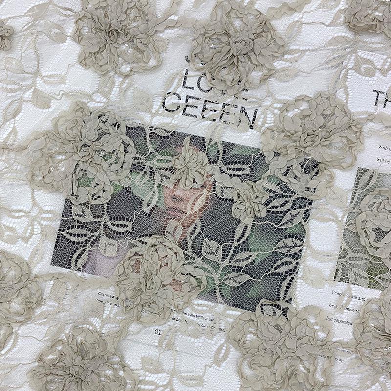 Pink Lace Fabric Roll with 3D Flower, Bead, and Sequin Embroidery for Children's Clothing Accessories