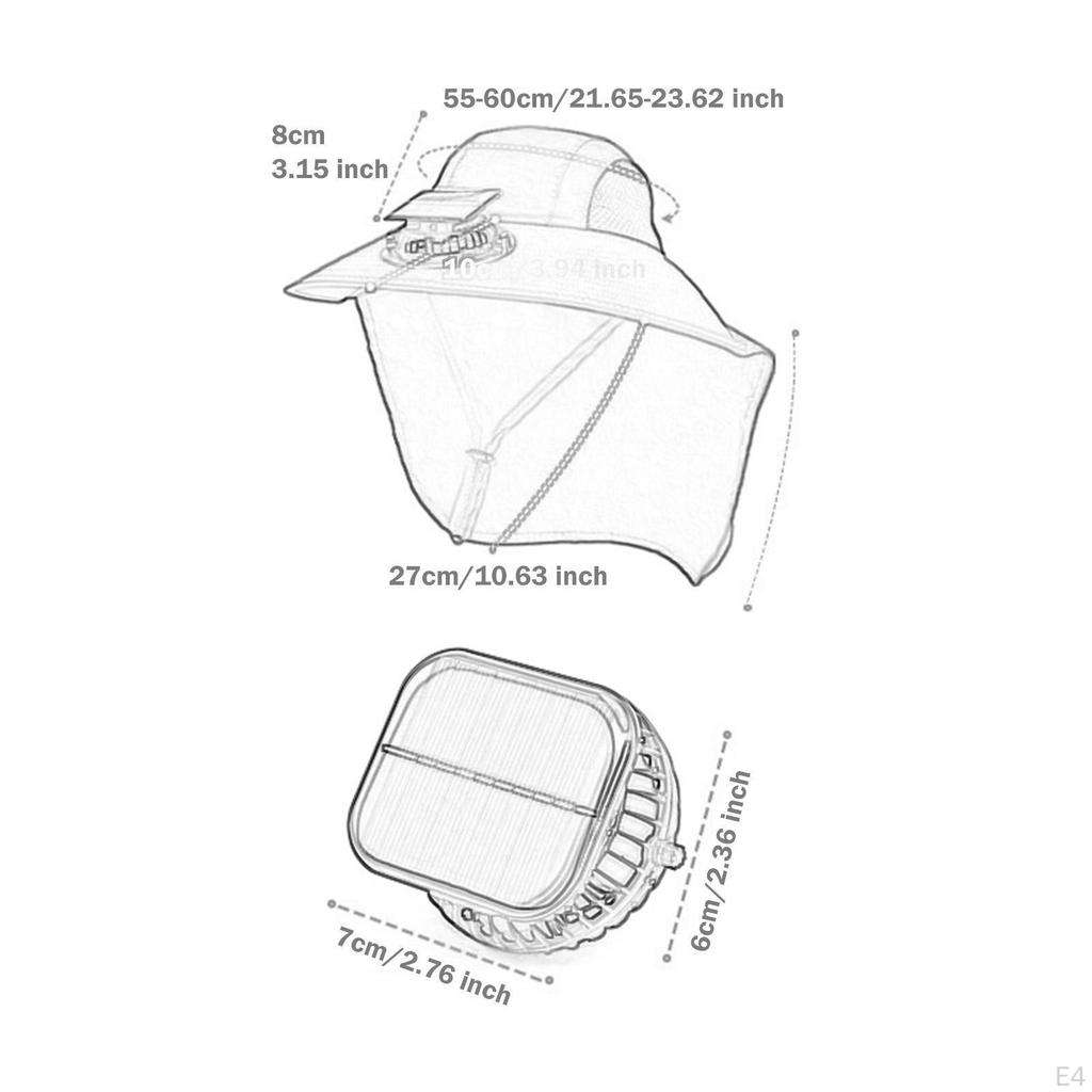 Solar Fan Sun Hat Bucket Wide Brim for Travel Garden Sport Boating Cycling