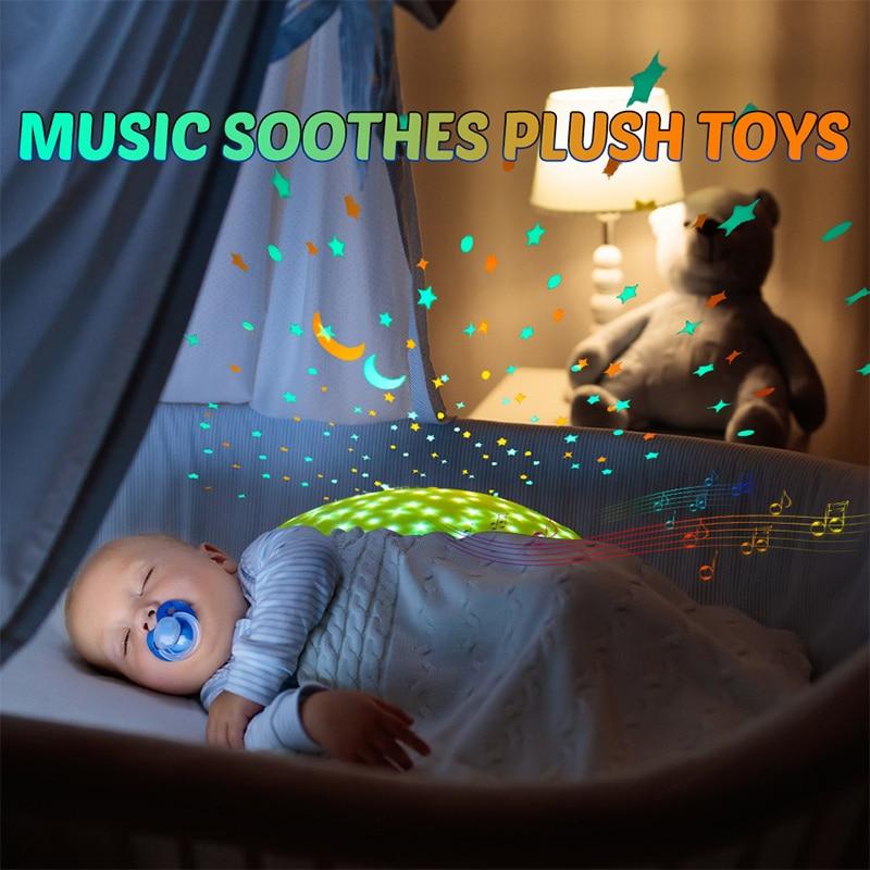 Soft Stuffed Sleep LED Night Lamp Stuffed Animal Plush Toys with Music Stars Projector Light Baby Toys for Children Gifts