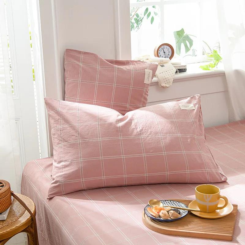 1 Pair Solid Color Plaid Printed Pillowcase Soft Cotton Throw Pillows Covers 30x50 40x60 48x74 Cushion Case for Bed Home Decor