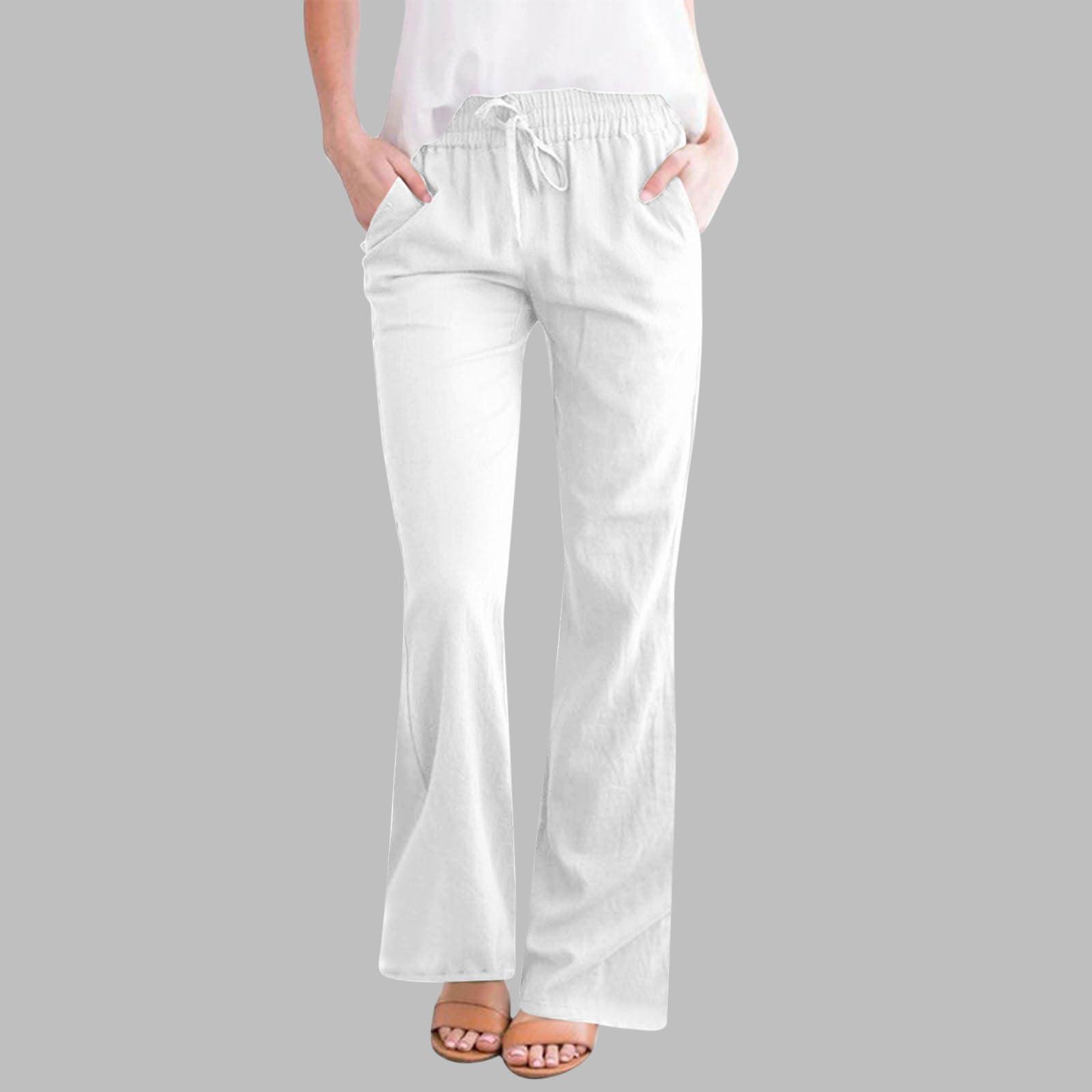 

Женские модные свободные повседневные однотонные брюки из хлопка и льна на шнурке XL белый