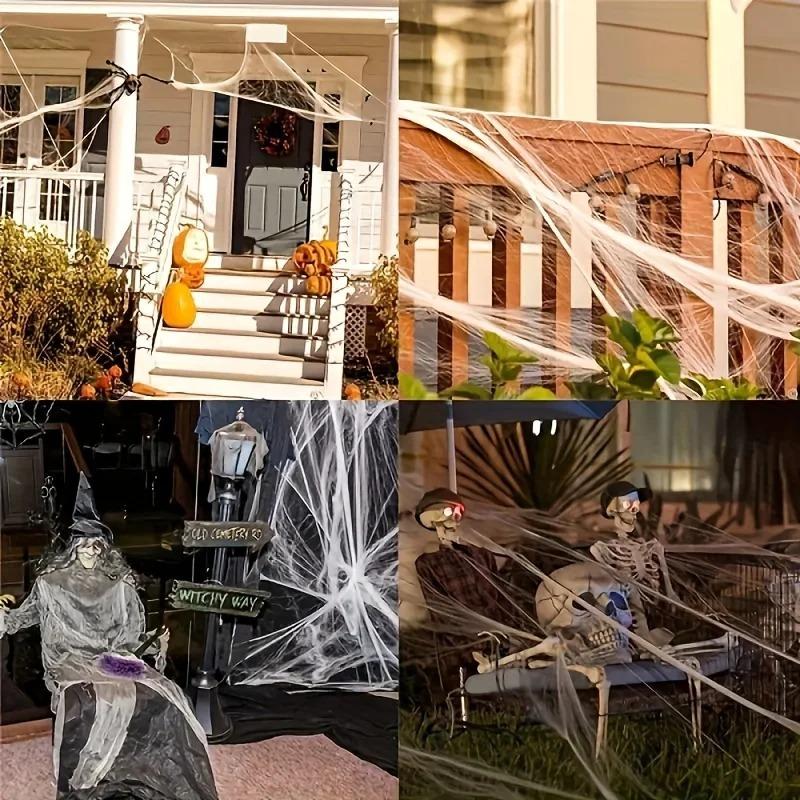 -Stretchable Spider Webs With 2 Spiders Each,Party Supplies Halloween Cobweb Decorations For Haunted Houses, Room And Home Decor