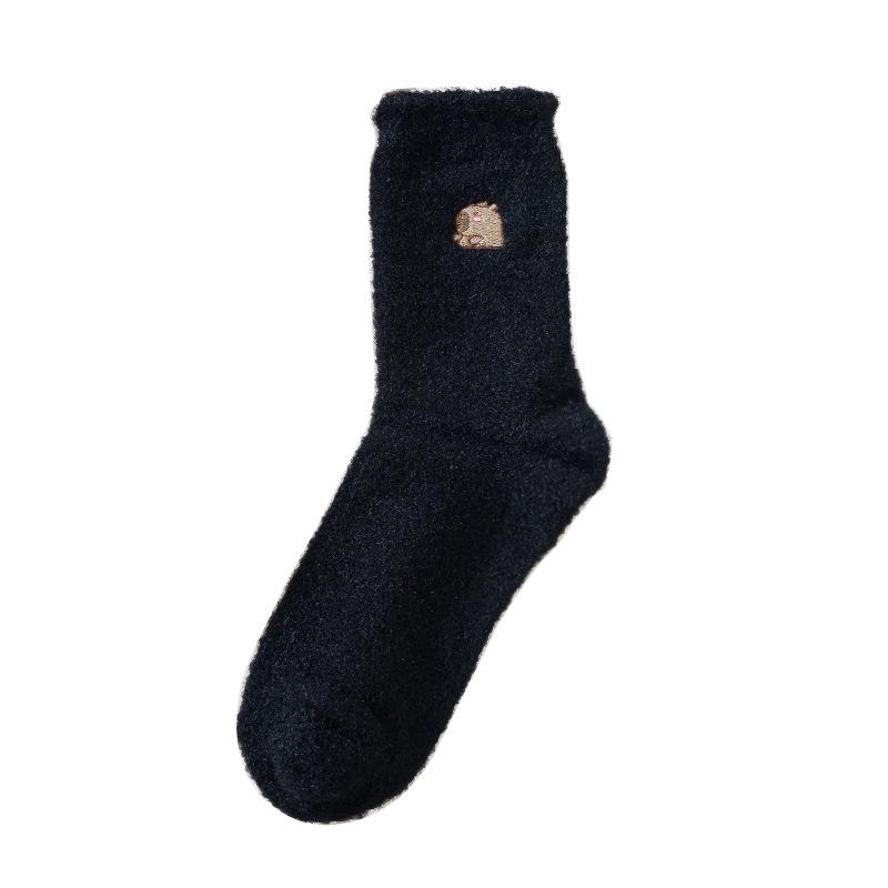 Cute Capybara Women's Mid-Calf Fleece-Lined Socks – Thick, Warm Home & Sleep Socks for Autumn/Winter