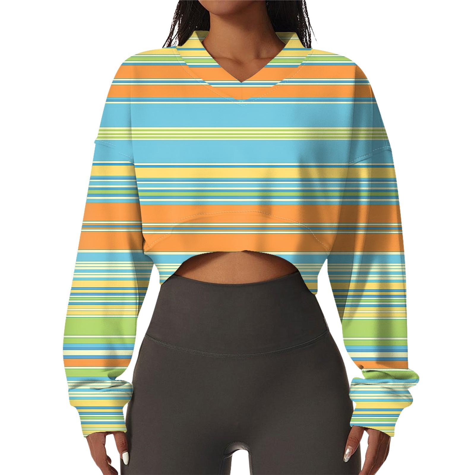 

Женская повседневная модная сексуальная удобная спортивная толстовка с V-образным вырезом и длинным рукавом в полоску с графическим принтом XL