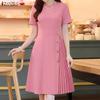 ZANZEA Lässiges Sommerkleid mit Rundhalsausschnitt und kurzen Ärmeln für Damen
