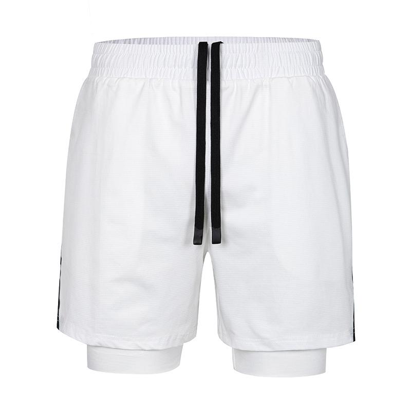 Men 2 In 1 Quick Dry Athletic Shorts Elastic Waist Drawstring With Liner