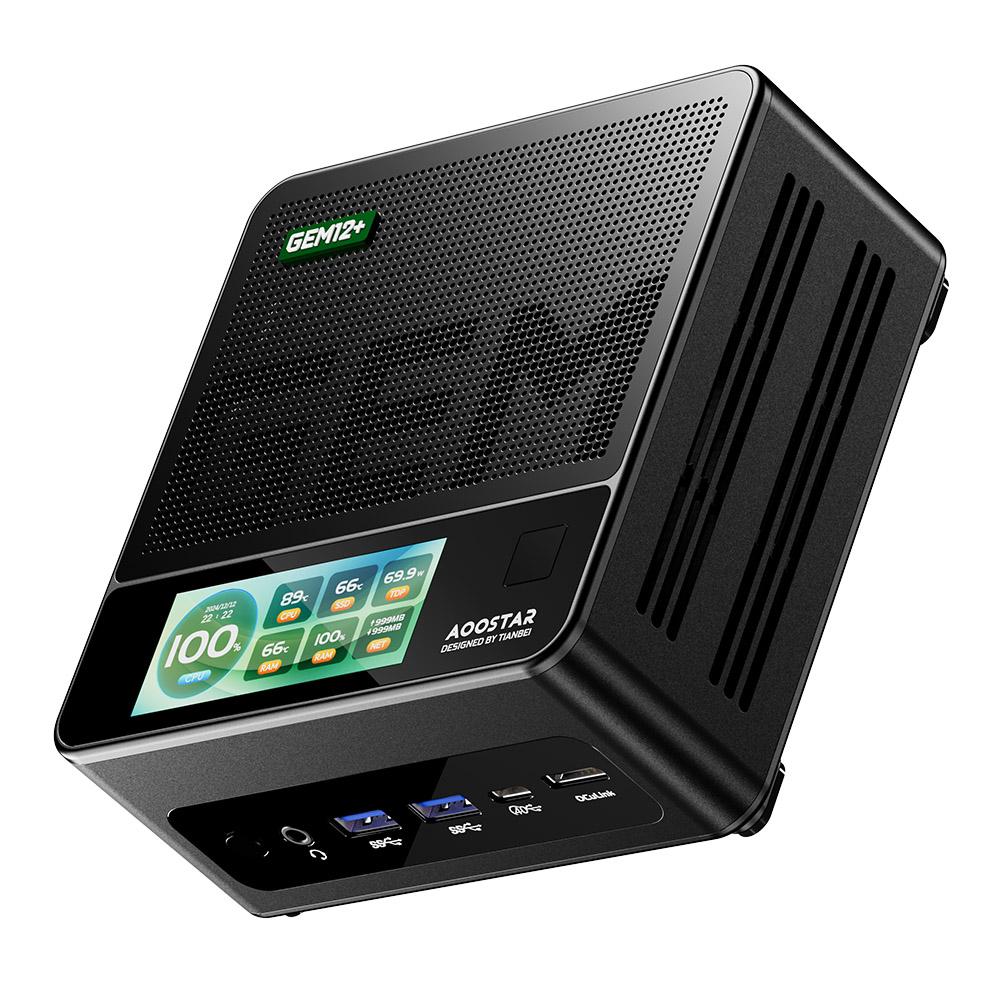 Mini PC AOOSTAR GEM12+ Pro cu Display, Deblocare prin Amprentă, AMD Ryzen 7 Pro 8845HS 8 Nuclee Max 5.1GHz,