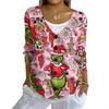 Women's Fashion Casual Knit Sweater Button-Up Christmas Print Cardigan Jacket