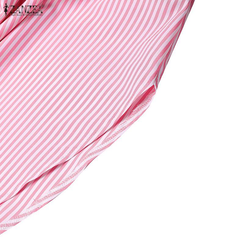 ZANZEA Women Turn Down Collar Long Sleeve Loose Stripe Dress