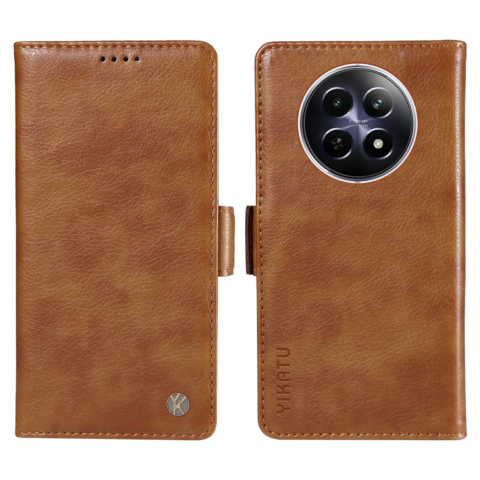 

YIKATU YK-007 For Realme 12 5G Leather Phone Cover Magnetic Side Clasps Protective Case Brown