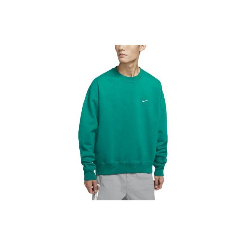 Men's Nike Lab Fleece Crew Solid Color Plush Stay Warm Sports Round Neck Pullover Green DA0318-340