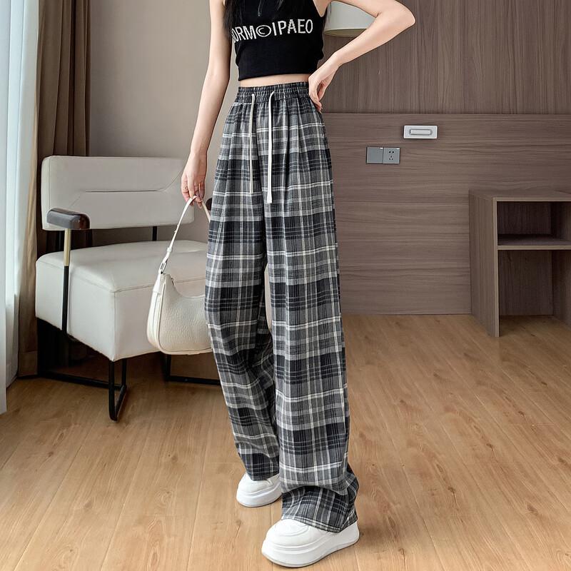 

Demana Women s Plaid Wide-Leg Drawstring Pants S