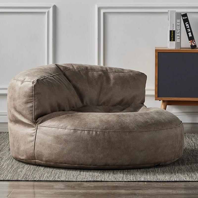 OTAUTAU Single Sofa Cover Faux Suede Leather Lazy Bean Bag Sac Pouf Chair No Filler Beanbag Corner Seat Recliner Couch SF004