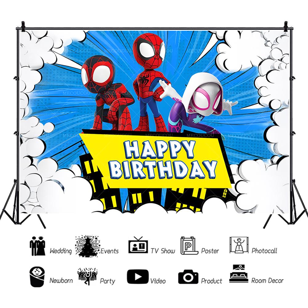Spidey and Amazing Friend Spiderman Backdrop Banner Marvel Background Boys Birthday Party Customization Name Photography Props VinylW120xH80cm