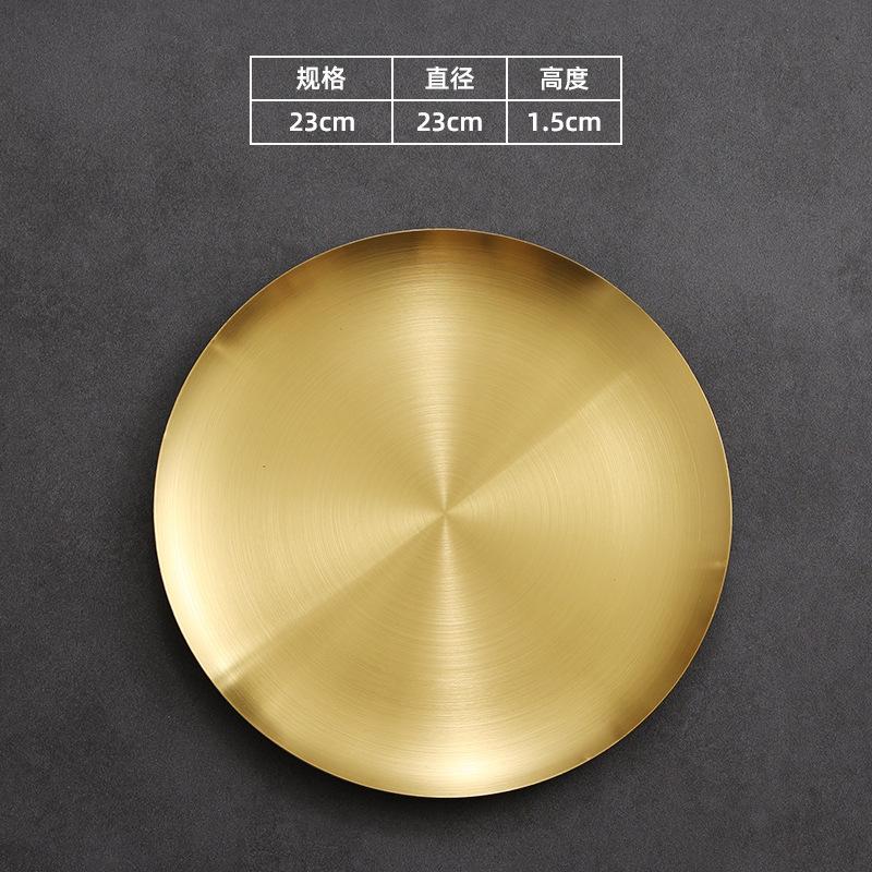 Flat Side 304 Stainless Steel Plate Round Korean Style Seasoning Dish Steak Dessert Tray for Dinner Kimchi Cake Hotel Tableware