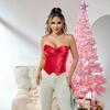Czerwony Strapless Gorset Biustonosz Koronkowy Gorset Overbust z Sznurowaniem z Tyłu i Zamkiem Bocznym na Imprezę, Klubowe i Modelowanie Sylwetki