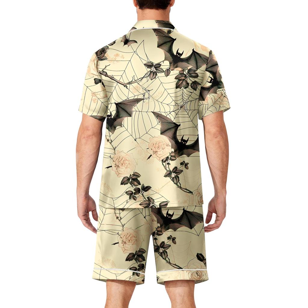 Men's Short Sleeve Pajama Set Button Down Shirt with Hemmed Shorts Soft Casual Sleepwear Lounge Set Available In Sizes S To XXXXL