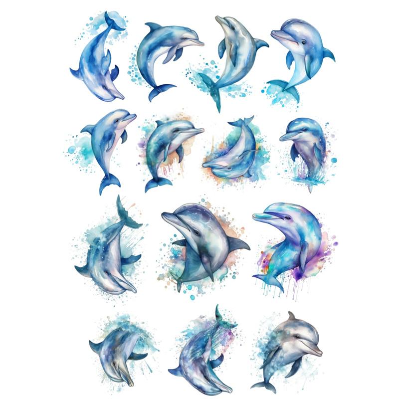 

Cute Cartoon Cute Watercolor Dolphins Heart Stickers for Journaling, DIY, and Decorations, Waterproof Ins Style Stationery Set белый
