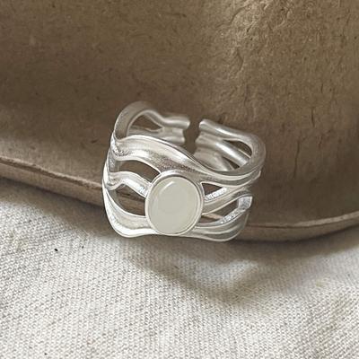 925 Sterling Silver Rings For Women Geometric Fine Jewelry Finger Adjustable Simple 3 Layers Stone Ring For Party Birthday Gift