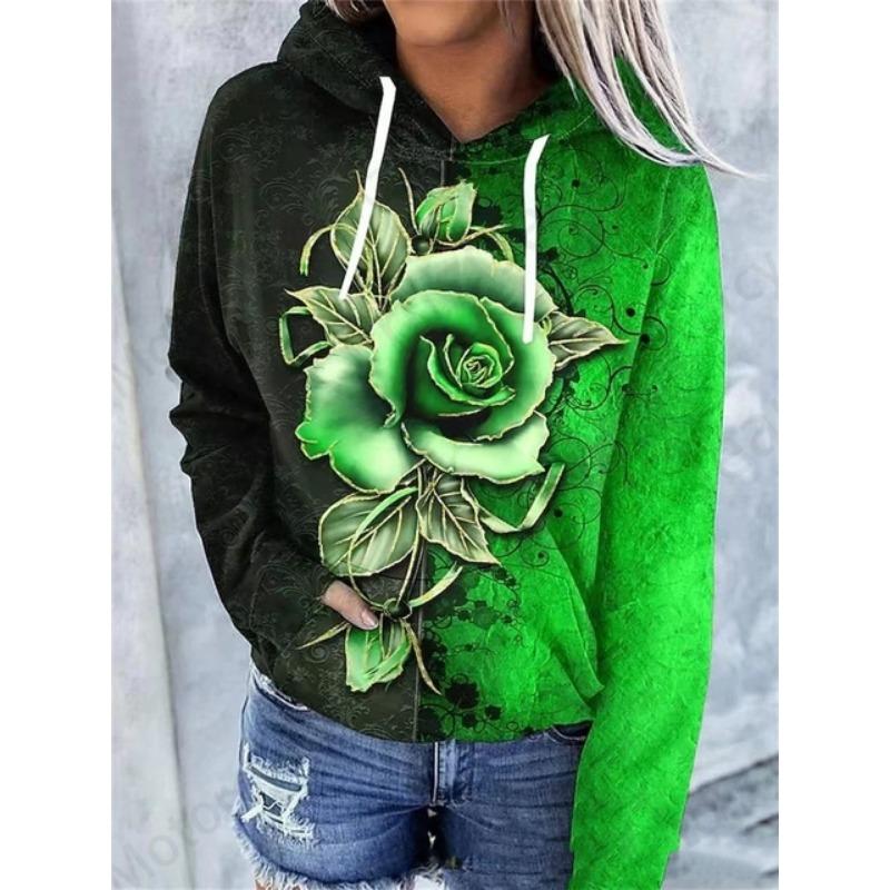 Rose Floral 3d Print Hoodie Women Fashion Oversized Hoodies Women Sweats Flower Coat Sweatshirt With Pocket Pullovers Sudaderas