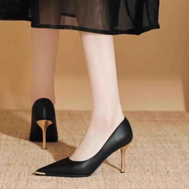 Kollisionssicherer Metall-Spitz zulaufender Stiletto-Einzel-Schuh Herbst Neu Flach zum Hineinschlüpfen Rutschfest Hohe Absätze