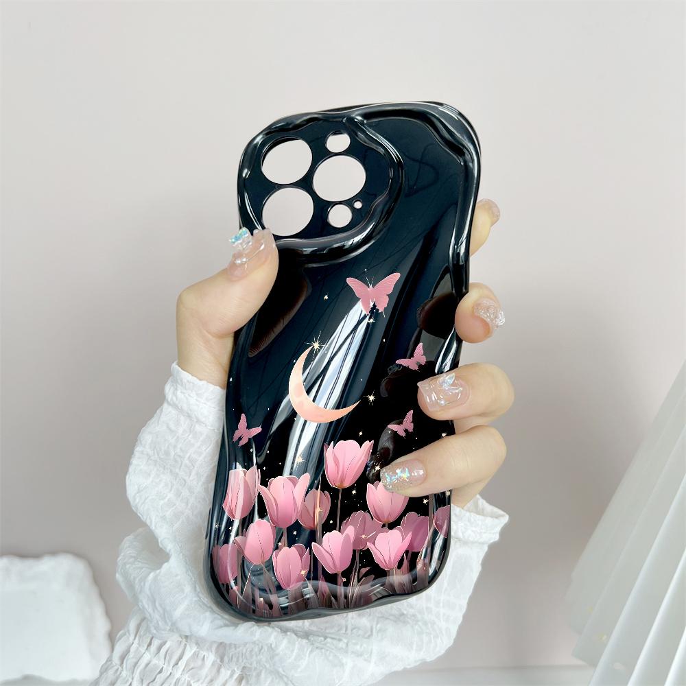 Cartoon Pattern Cream Texture Casing Wavy Edge Soft Silicone Cover Phone Case for IPhone Samsung Huawei Honor Xiaomi Redmi Infinix Tecno