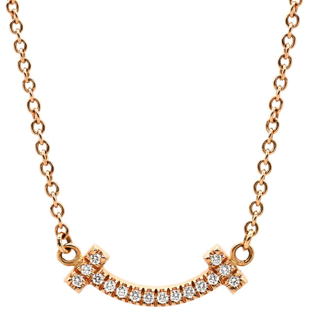 TIFFANY & CO T T Smile Mini DiamondNecklace 18K Pink Gold/diamond Array