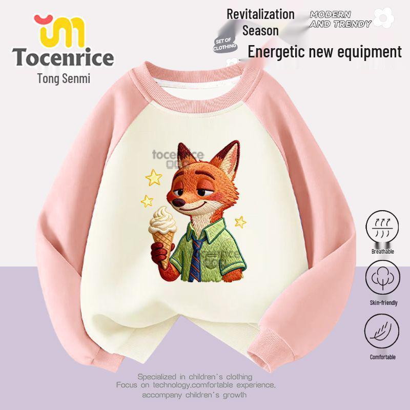 Zootopia Girls' Raglan Sleeve Sweatshirt - Trendy Autumn/Winter Loose Fit Round Neck Top for Kids