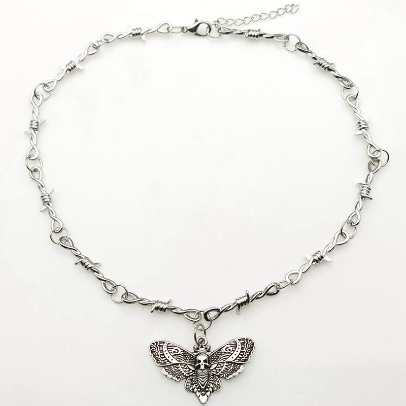 Goth Moth Skull Barbed Wire Cross Pendant Choker Necklace Punk Hip Hop Jewelry Y2K Vampire Little Thorns Chain Choker Gift