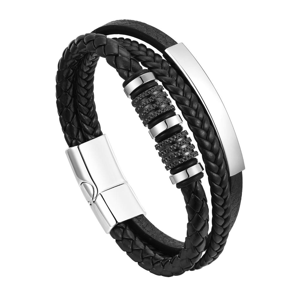 Vnox Personalized Braided Leather Bracelet for Men Handmade Triple Woven Pu Leather Bracelet Custom Name Text Jewelry Gifts