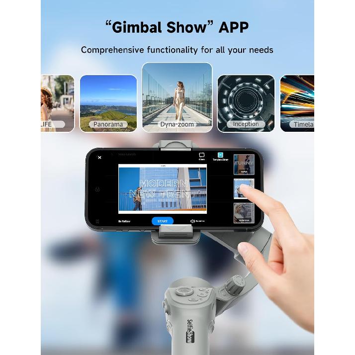 Gimbal Stabilizer for Smartphones, 3-Axis Phone Gimbal, Intelligent Gimbal with Face/Object Tracking, Portable and Foldable, Vlogging Stabilizer for
